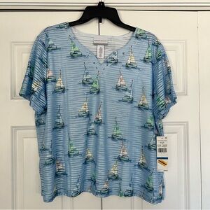 Alfred Dunner Striped Sailboat Short Sleeve Top